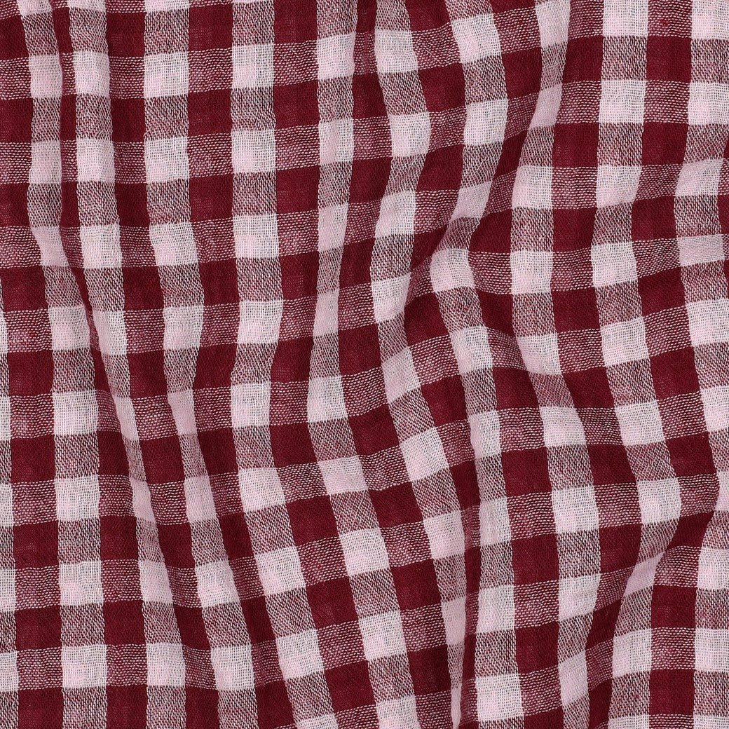 BALD ERHÄLTLICH - Musselin Karo garngefärbt bordeaux rosa
