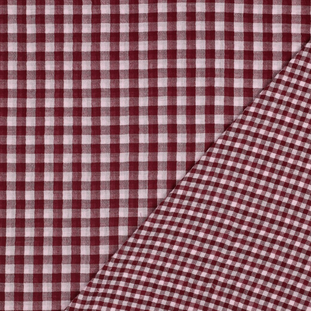 BALD ERHÄLTLICH - Musselin Karo garngefärbt bordeaux rosa