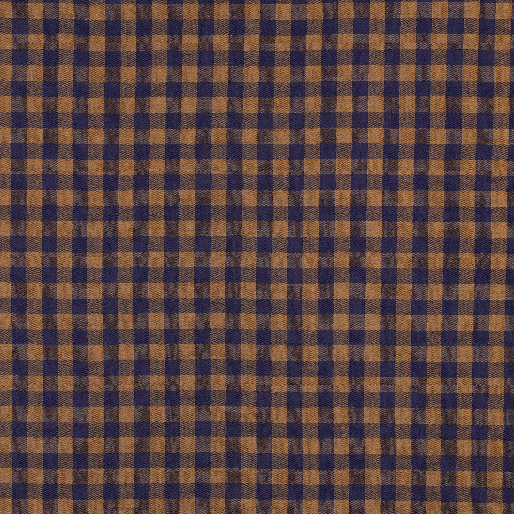 BALD ERHÄLTLICH - Musselin Karo garngefärbt cognac blau