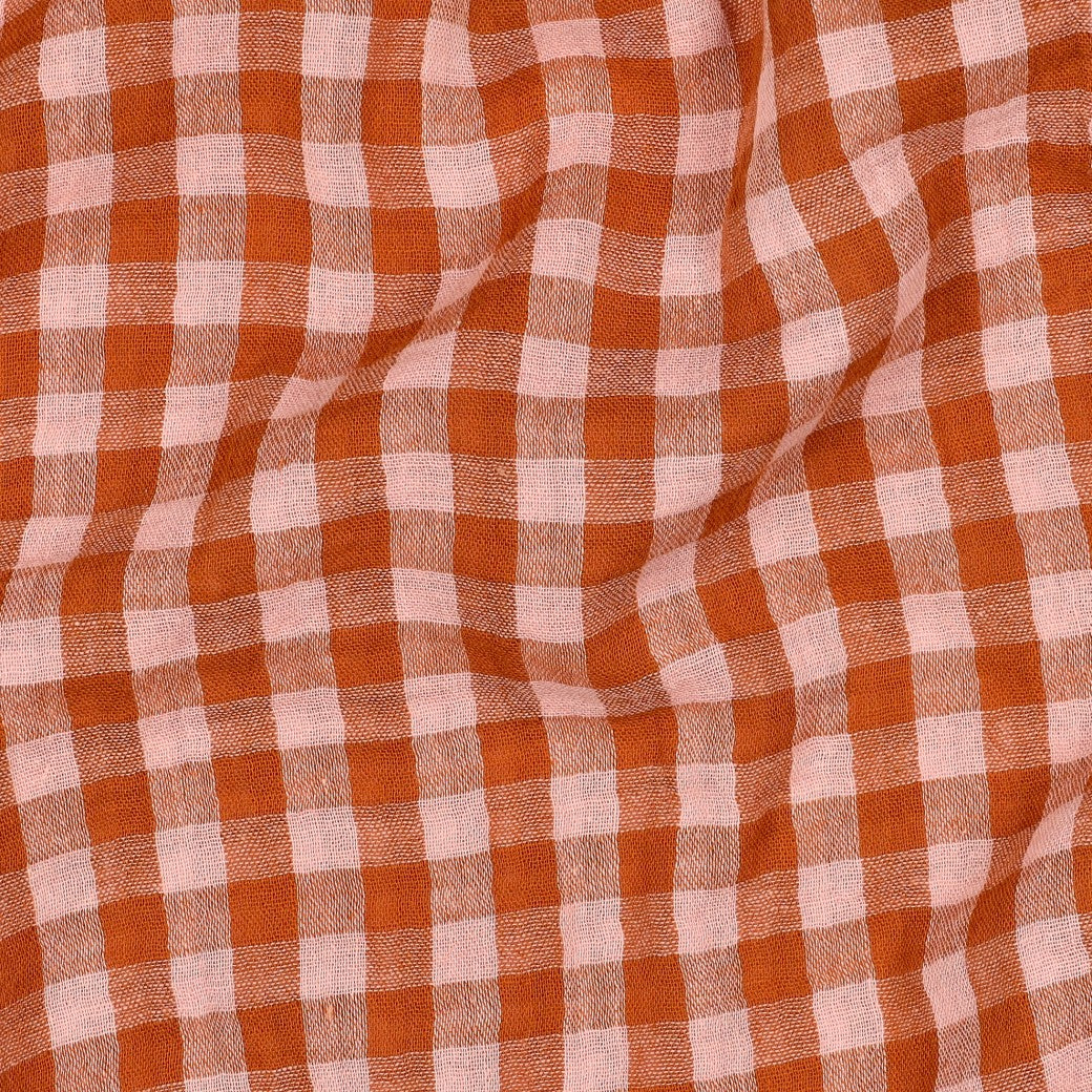 BALD ERHÄLTLICH - Musselin Karo garngefärbt orange rosa