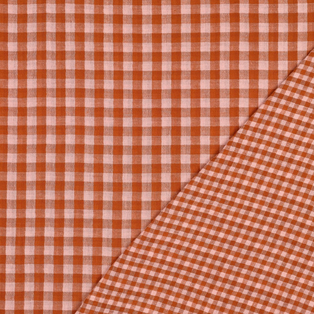 BALD ERHÄLTLICH - Musselin Karo garngefärbt orange rosa