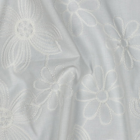 Baumwolle Voile bestickt Blumen weiß