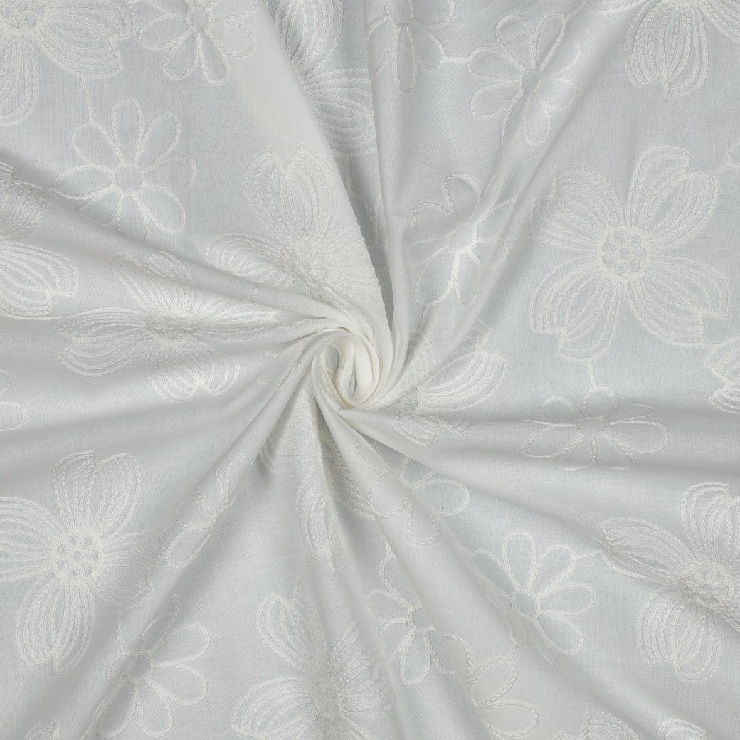 BALD ERHÄLTLICH - Baumwolle Voile bestickt Blumen weiß