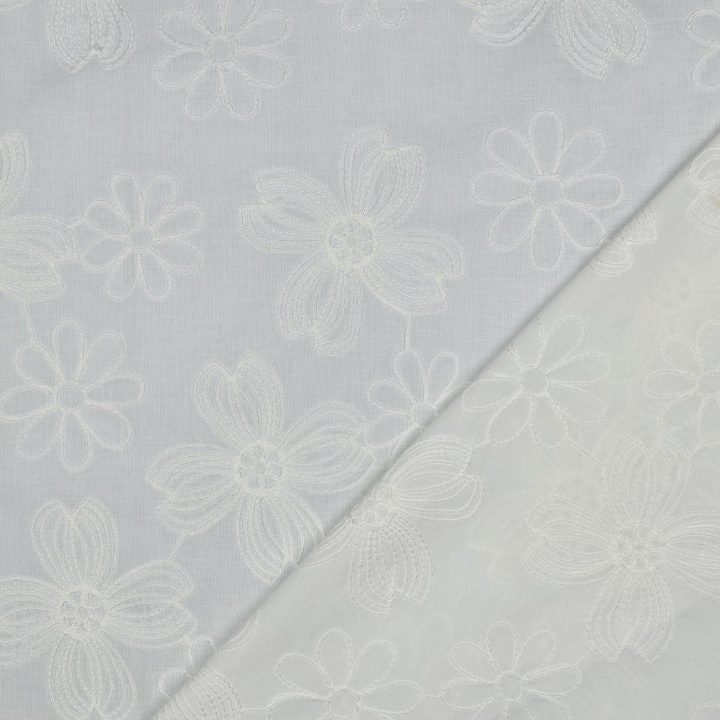 BALD ERHÄLTLICH - Baumwolle Voile bestickt Blumen weiß