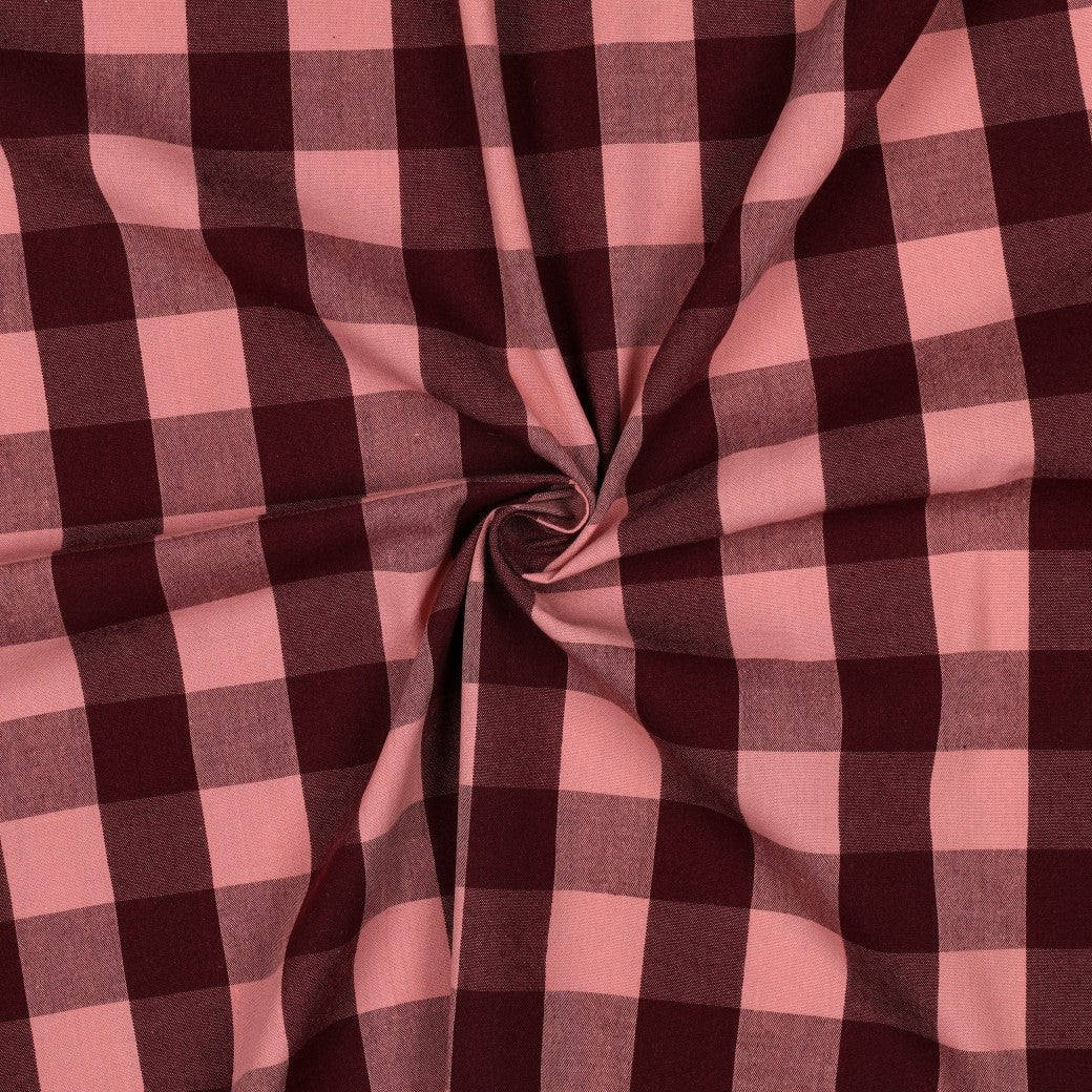BALD ERHÄLTLICH - Baumwolle Karo groß garngefärbt aubergine rosa