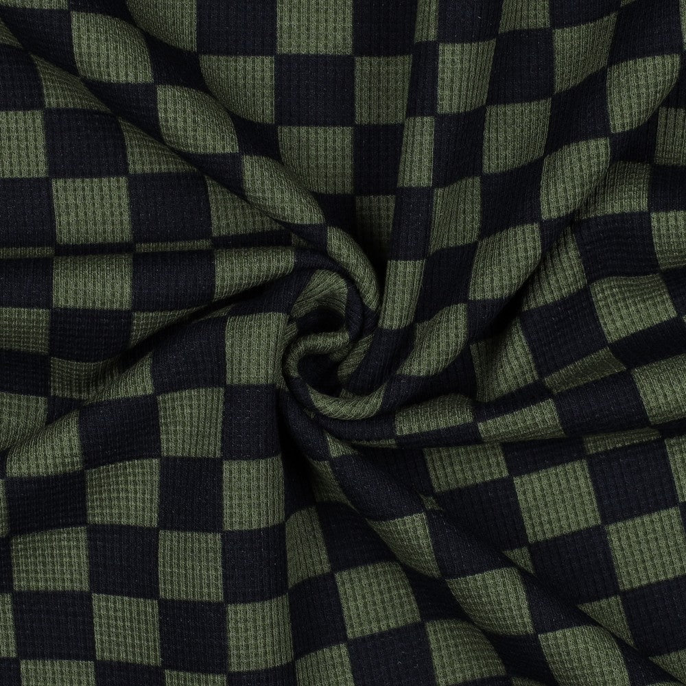 Waffeljersey knitted Check karo oliv schwarz