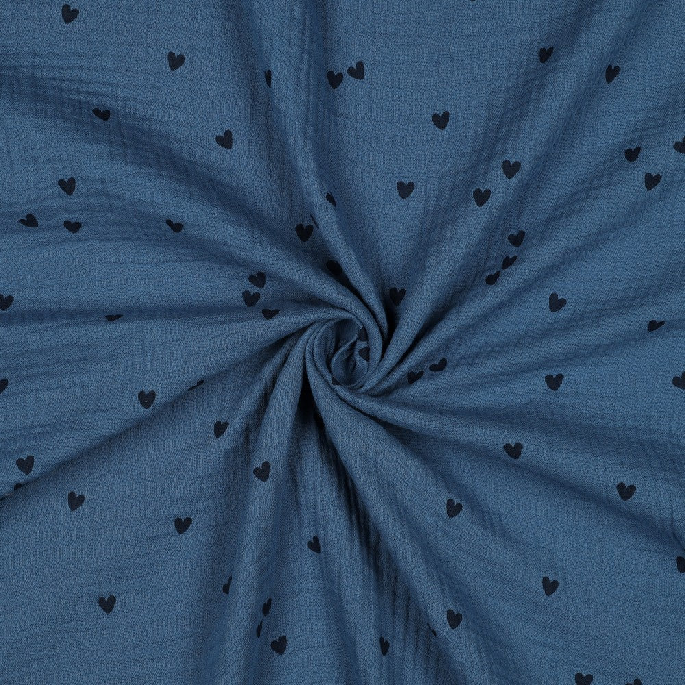 Musselin Smal Hearts Herzen indigo blau