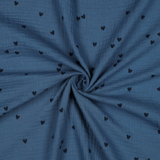 Musselin Smal Hearts Herzen indigo blau