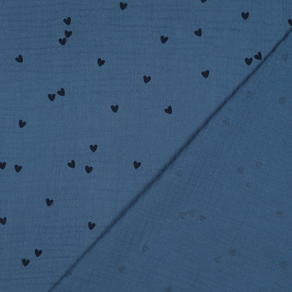 Musselin Smal Hearts Herzen indigo blau