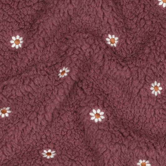 Teddystoff bestickt Flowers dunkel mauve