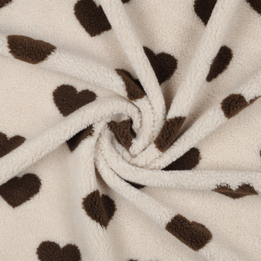 Teddystoff Herzen ecru braun natural