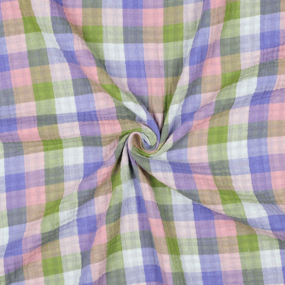 Double Gauze Double Sided karo rosa lavender grün