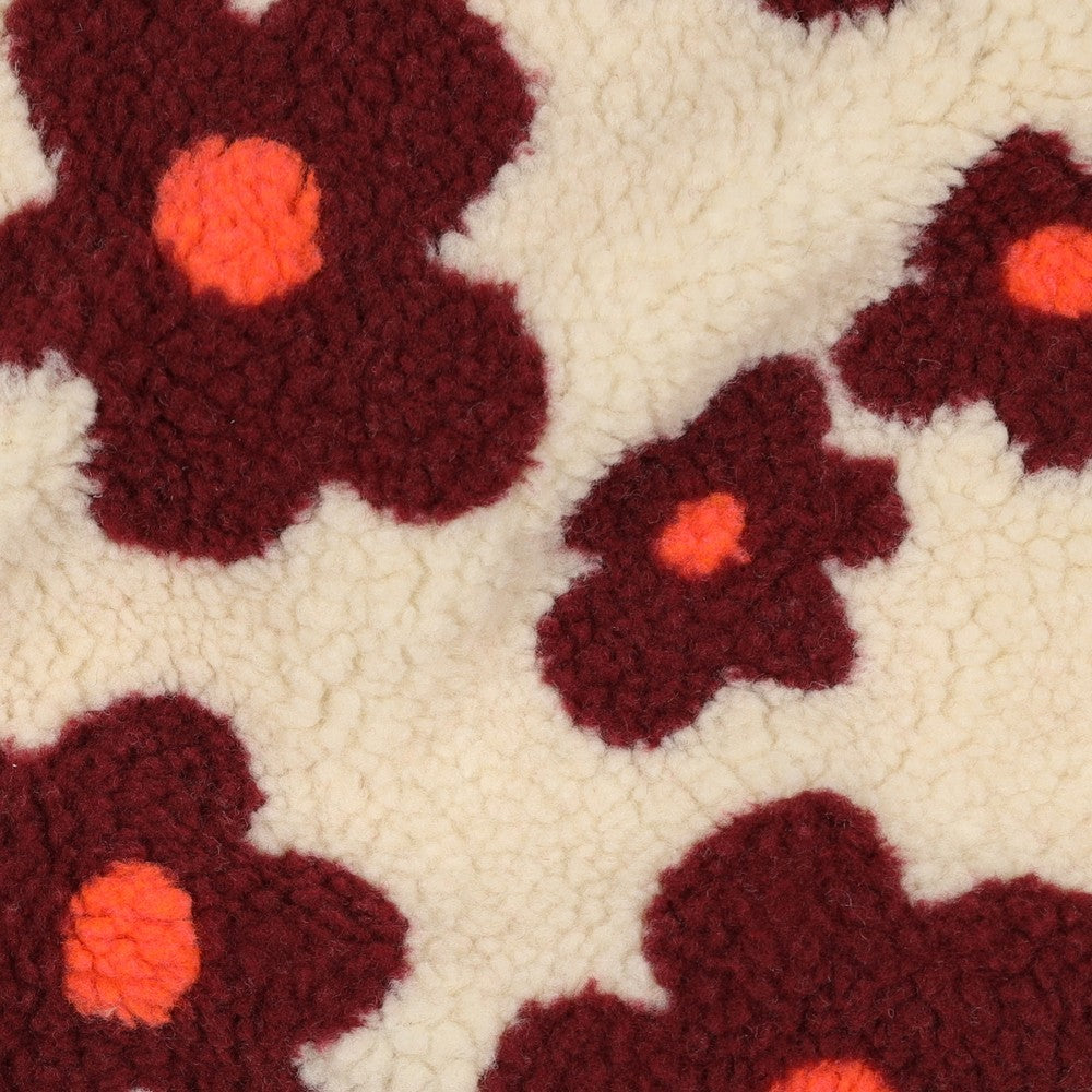 Teddystoff Flowers ecru weinrot