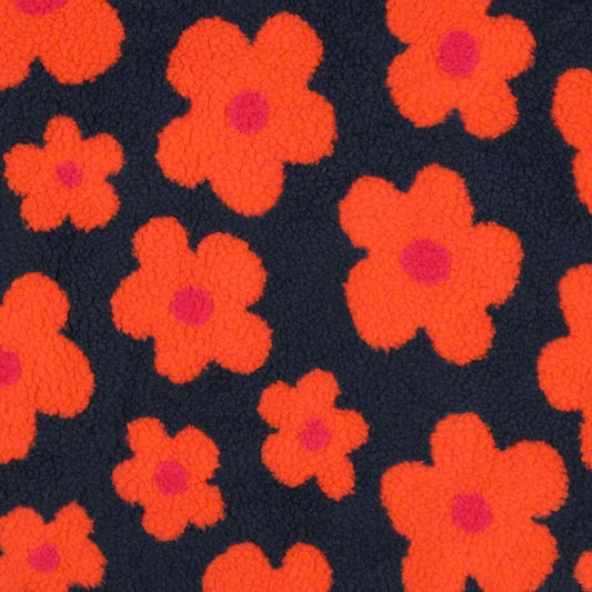 Teddystoff Flowers navy koralle