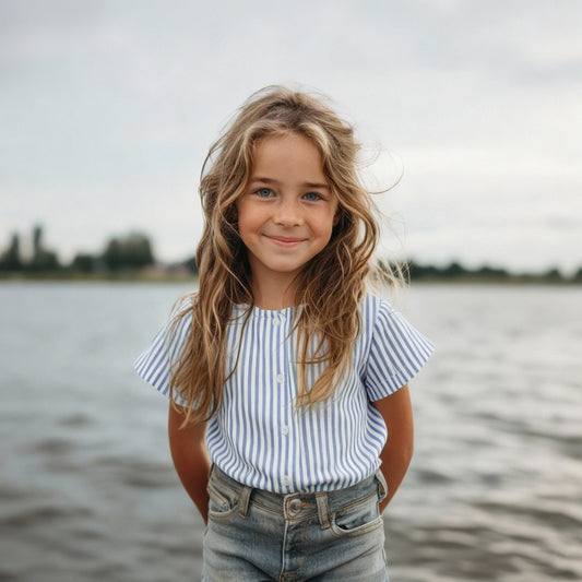 Bald erhältlich - Musselin garngefärbt Streifen blau weiß