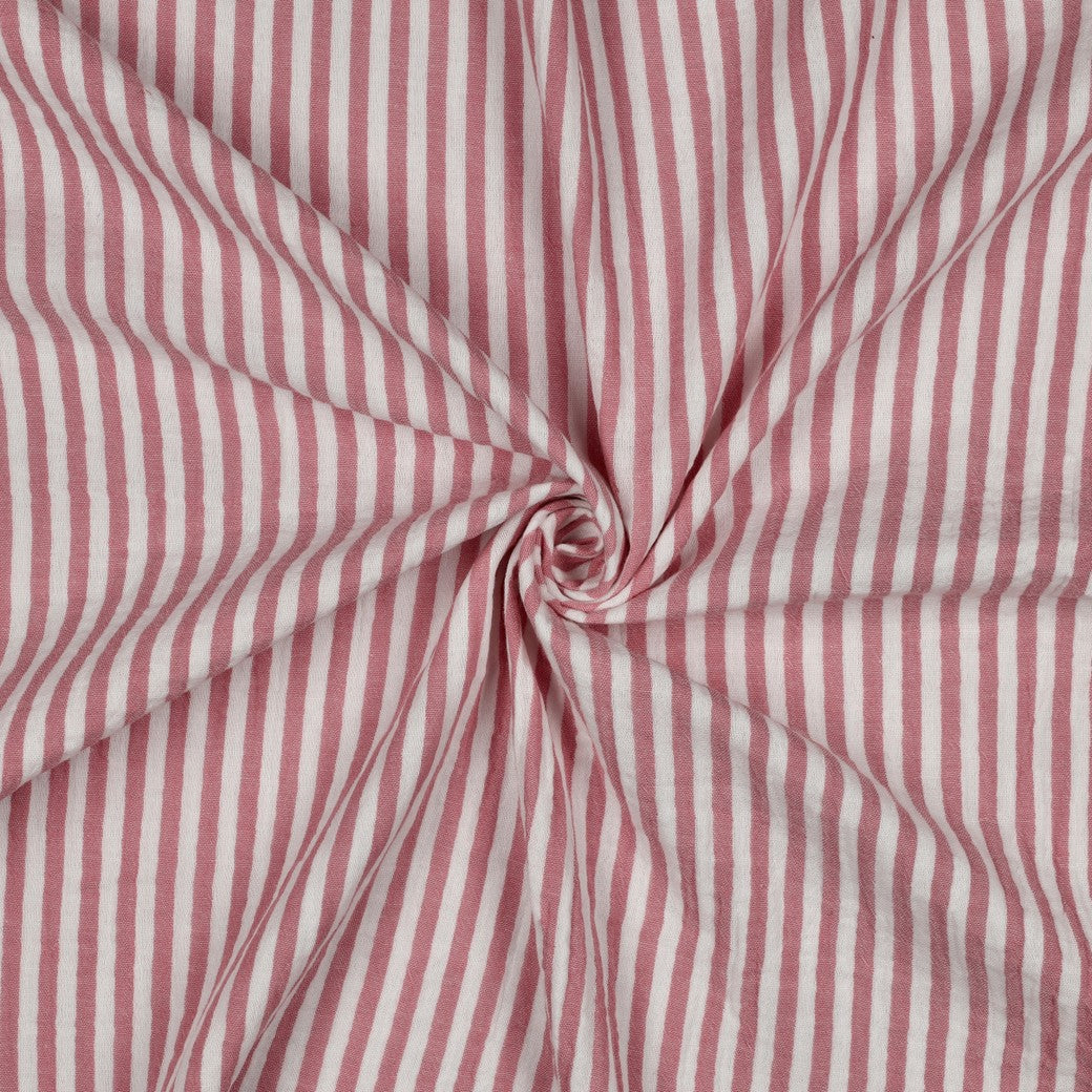 Bald erhältlich - Musselin garngefärbt Streifen rose weiß