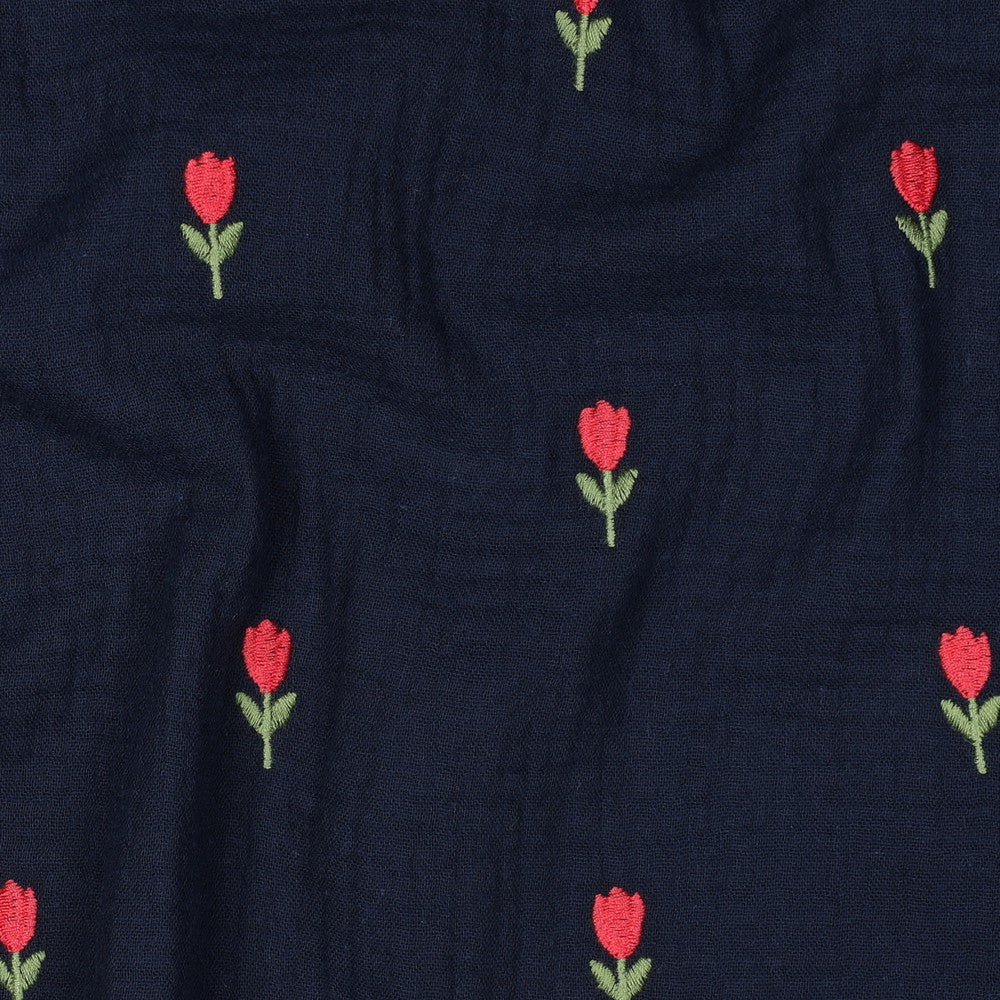 Double Gauze Tulpen bestickt navy
