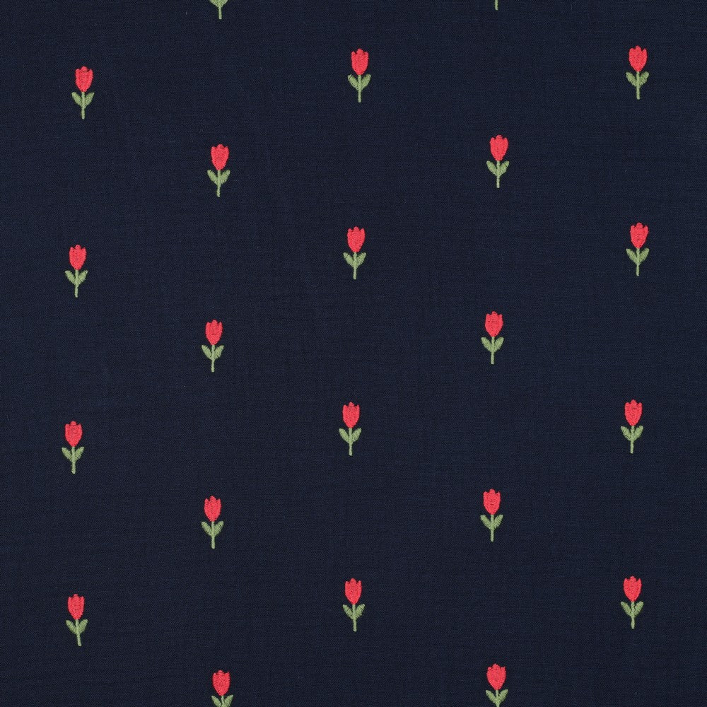 Double Gauze Tulpen bestickt navy