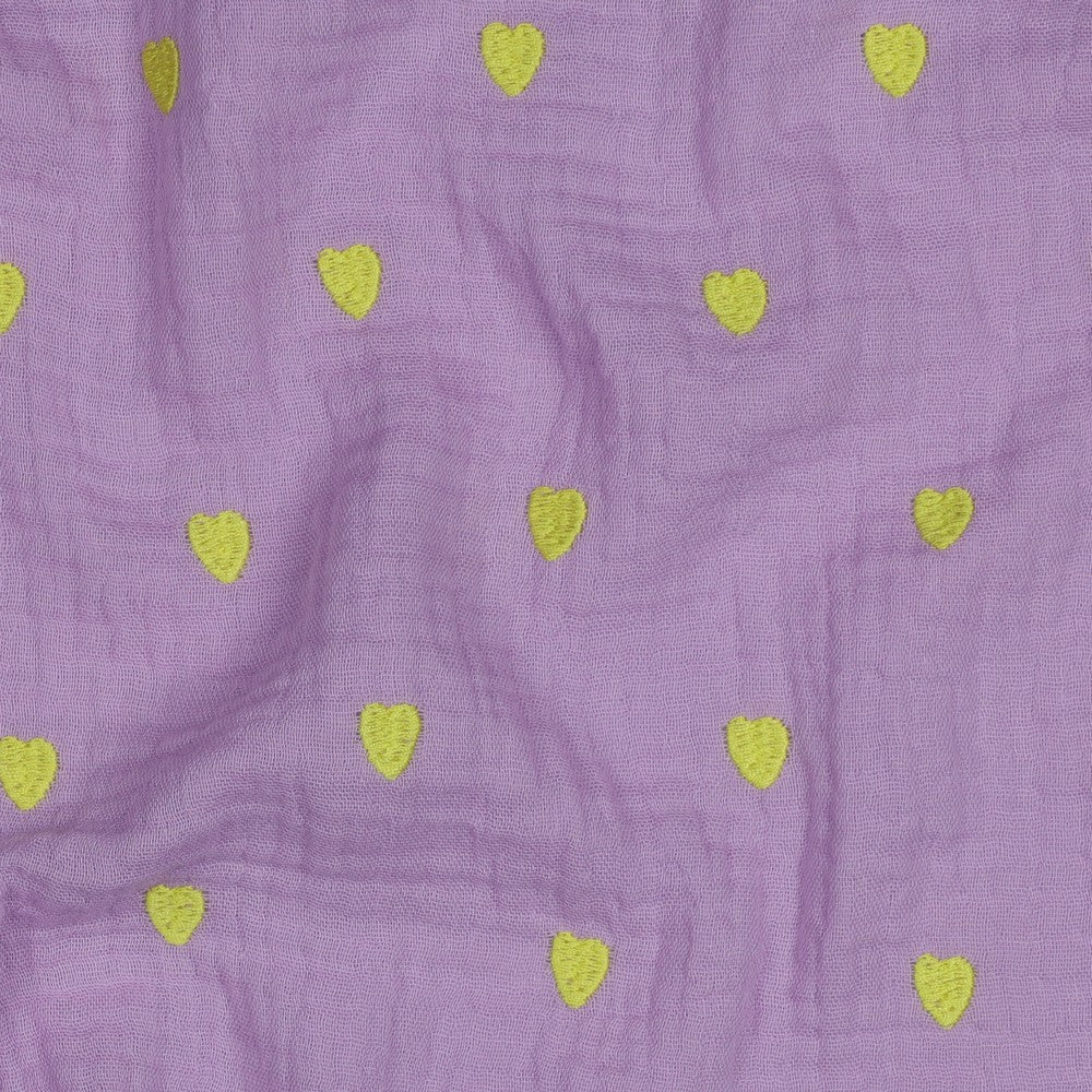 Double Gauze lime Herzen flieder