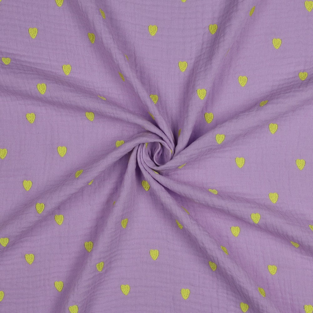Double Gauze lime Herzen flieder