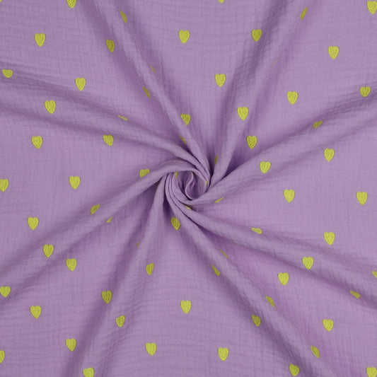 Double Gauze lime Herzen flieder