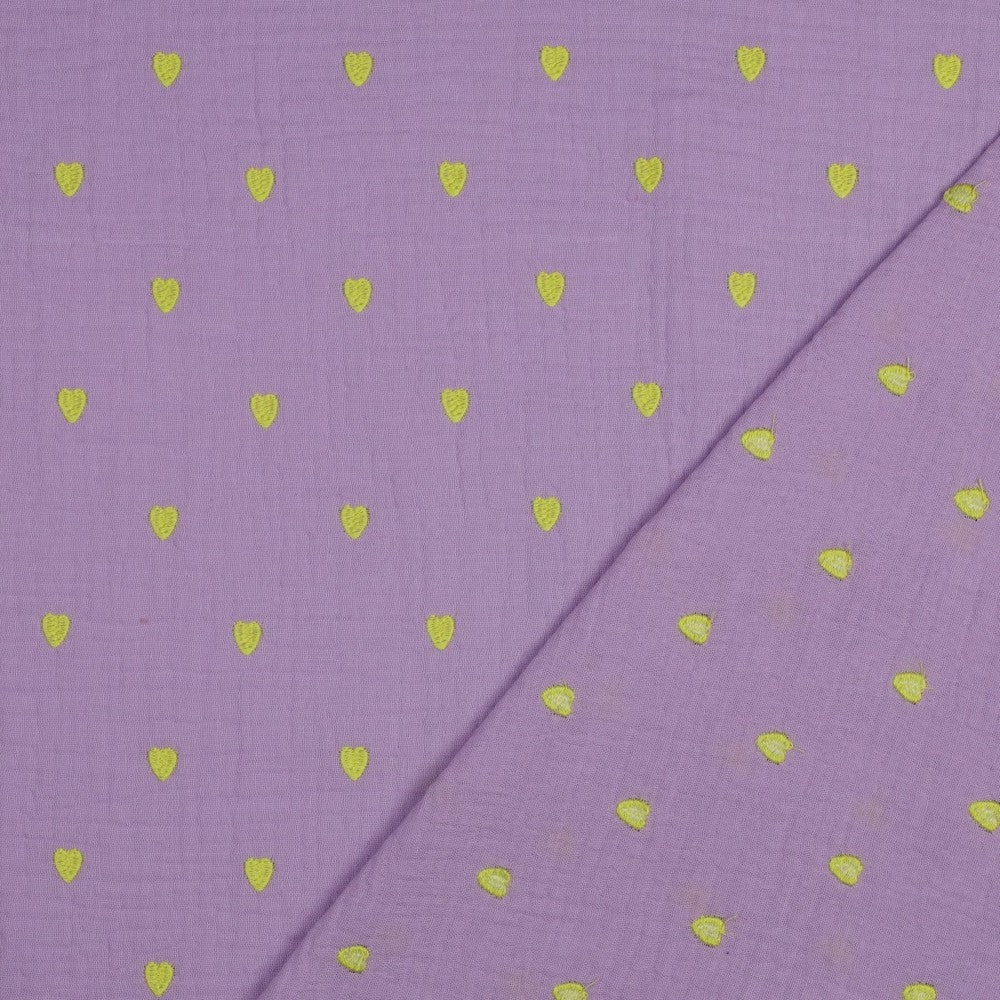 Double Gauze lime Herzen flieder