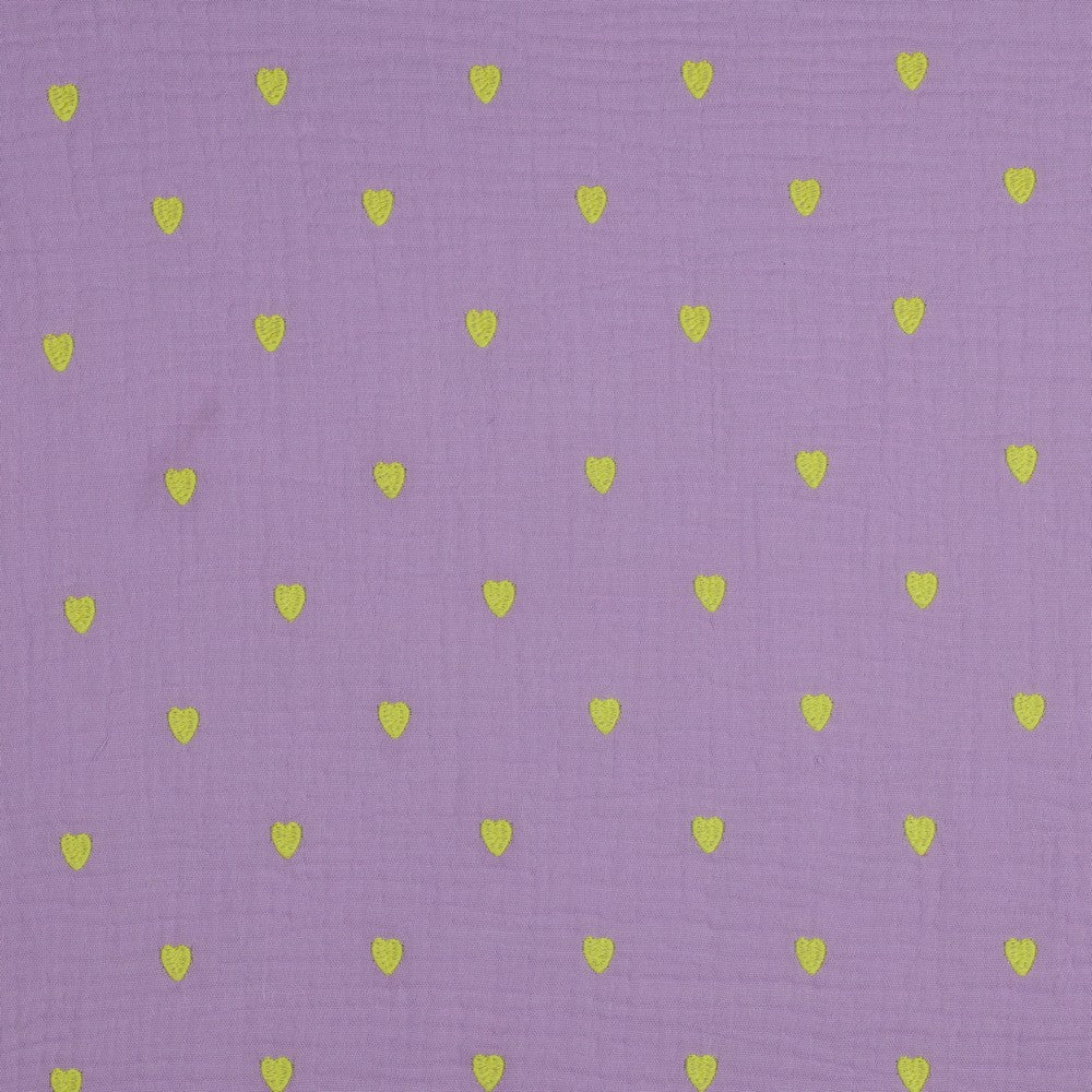Double Gauze lime Herzen flieder