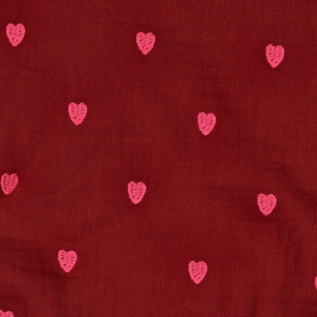 BALD ERHÄLTLICH - Double Gauze bestickt pink Herzen bordeaux