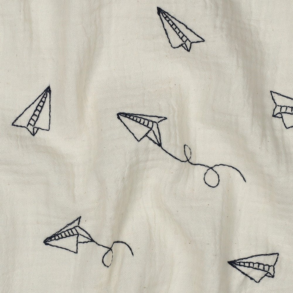 Double Gauze Musselin bestickt Papierflieger natur
