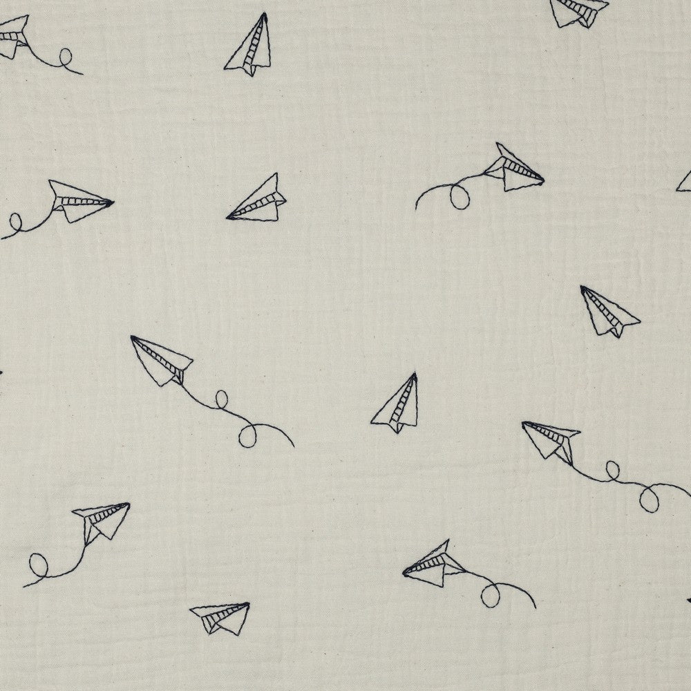 Double Gauze Musselin bestickt Papierflieger natur