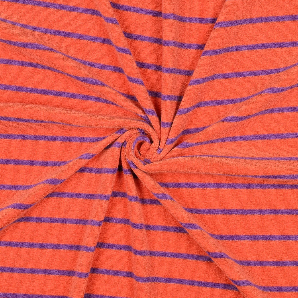 Frottee Baumwolle yarn dyed Stripes orange lila