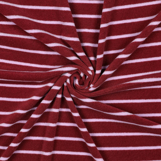 Frottee Baumwolle yarn dyed Stripes bordeaux rosa