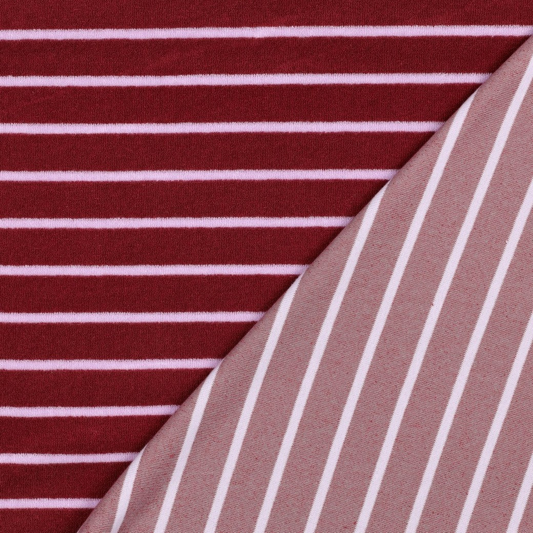 Frottee Baumwolle yarn dyed Stripes bordeaux rosa