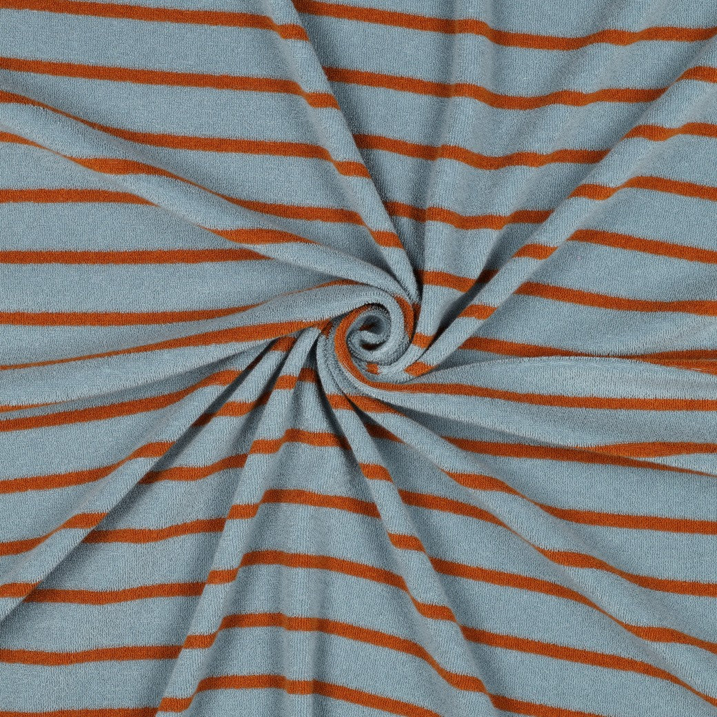 Frottee Baumwolle yarn dyed Stripes blau rostbraun