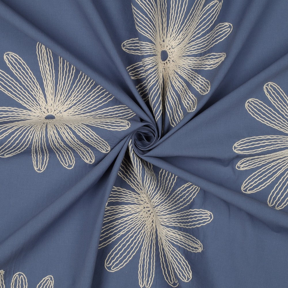 Baumwolle bestickt Blumen jeansblau