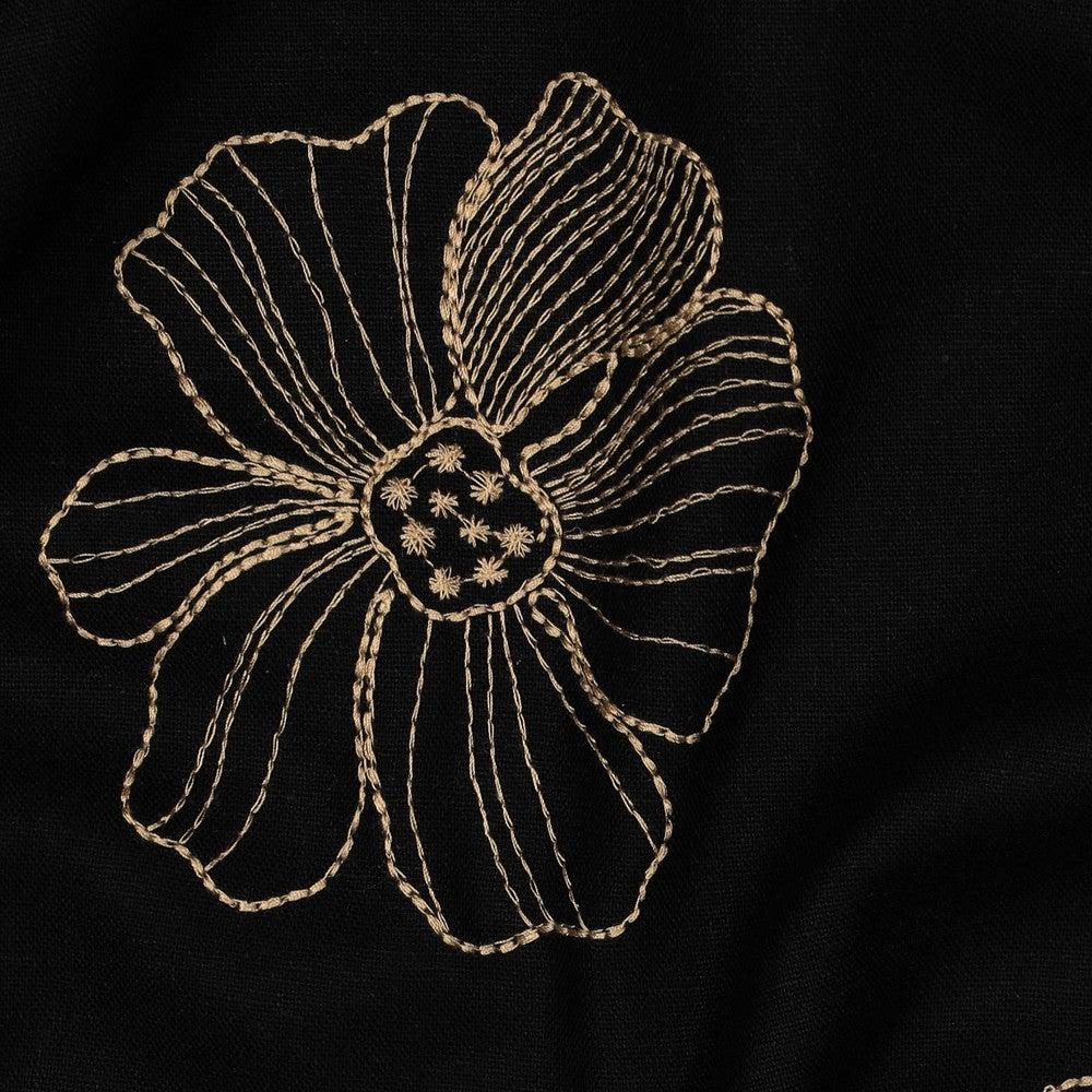 Leinen Viskose bestickt Blumen schwarz