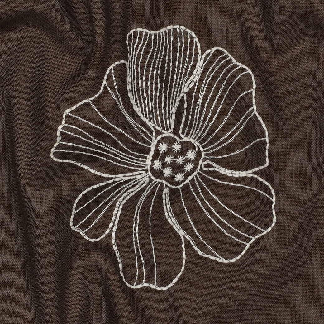 Leinen Viskose bestickt Blumen braun