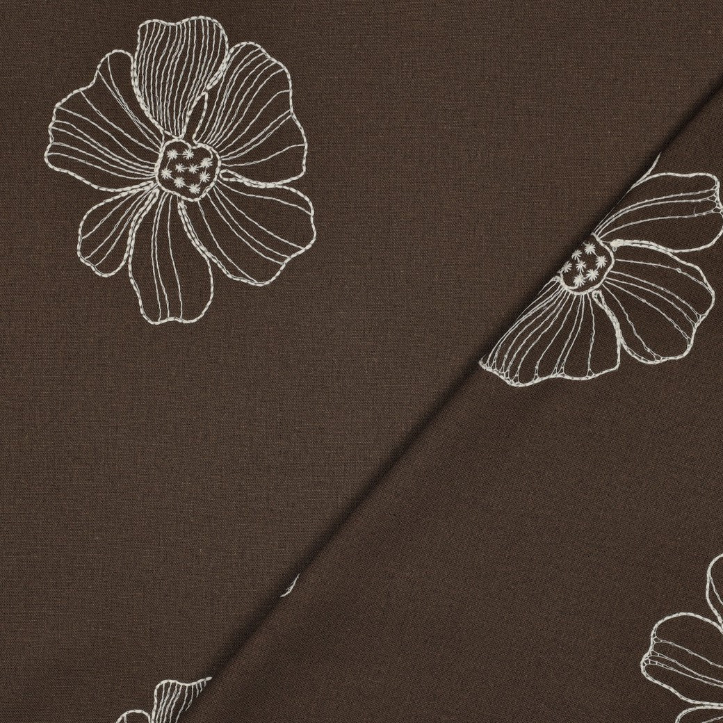 Leinen Viskose bestickt Blumen braun