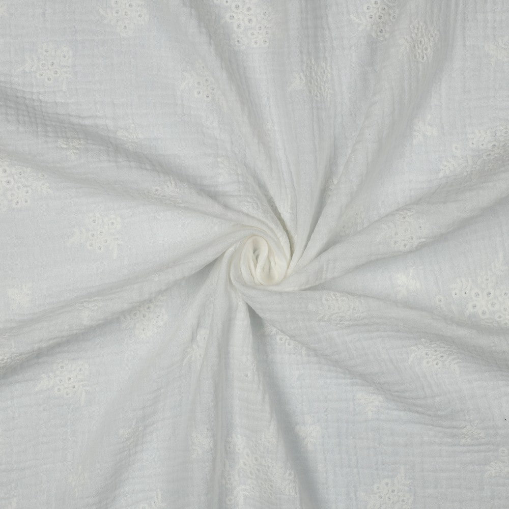 Double Gauze Musselin Lockstickerei bestickt weiß