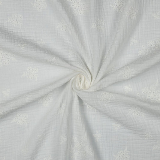 Double Gauze Musselin Lockstickerei bestickt weiß