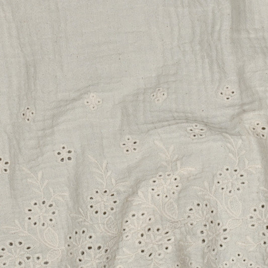 Bald erhältlich - Musselin Bordüre Lockstickerei Bogen natural