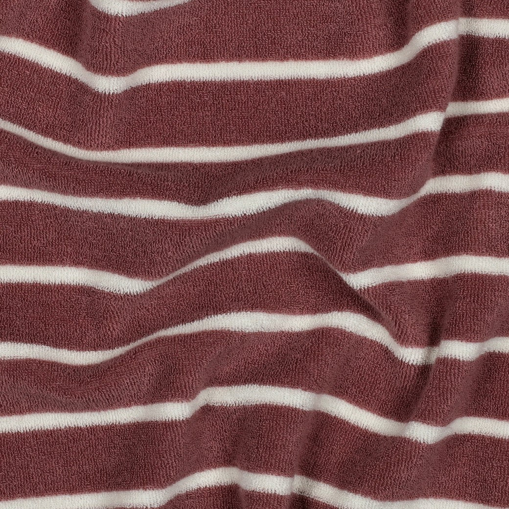 Bald erhältlich - Frottee Baumwolle garngefärbt Streifen mauve ecru