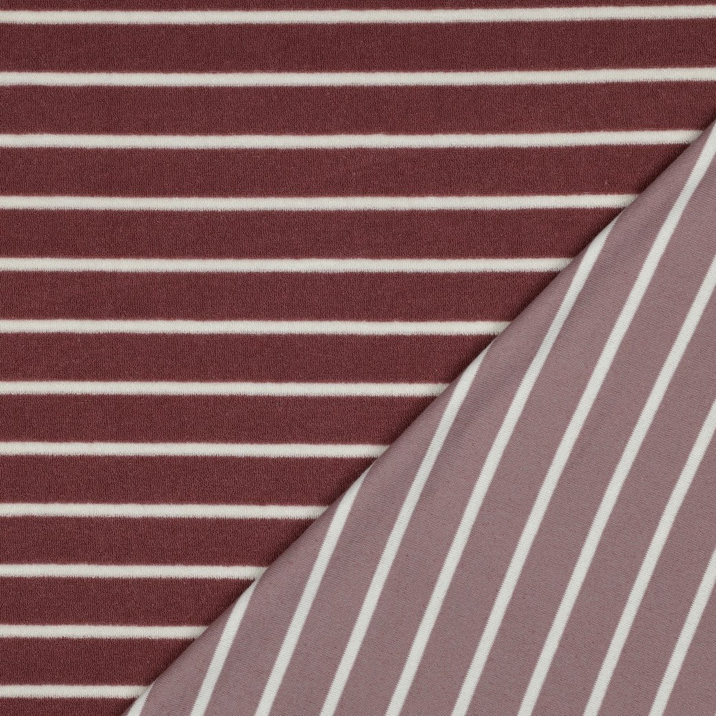 Bald erhältlich - Frottee Baumwolle garngefärbt Streifen mauve ecru