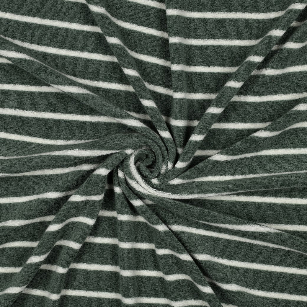 Bald erhältlich - Frottee Baumwolle garngefärbt Streifen salbei ecru