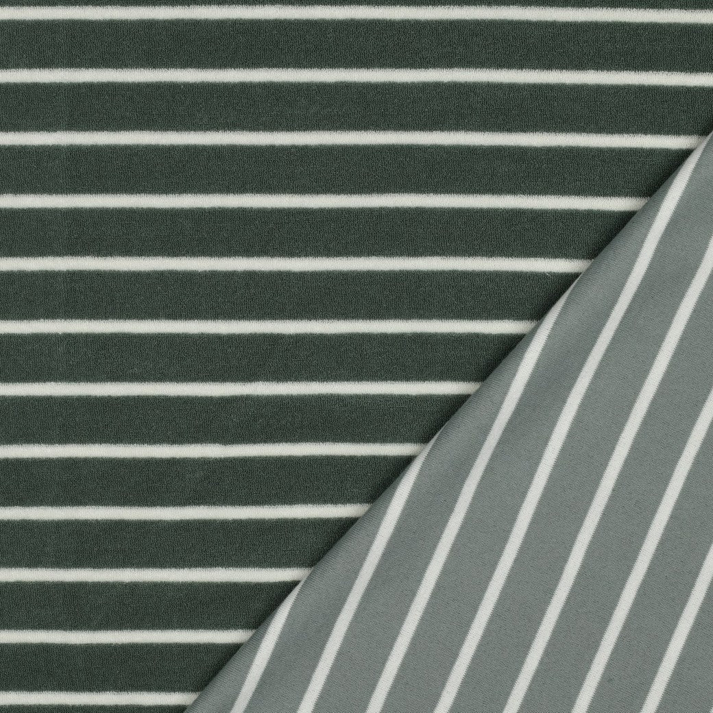 Bald erhältlich - Frottee Baumwolle garngefärbt Streifen salbei ecru