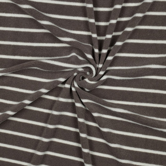 Bald erhältlich - Frottee Baumwolle garngefärbt Streifen taupe ecru