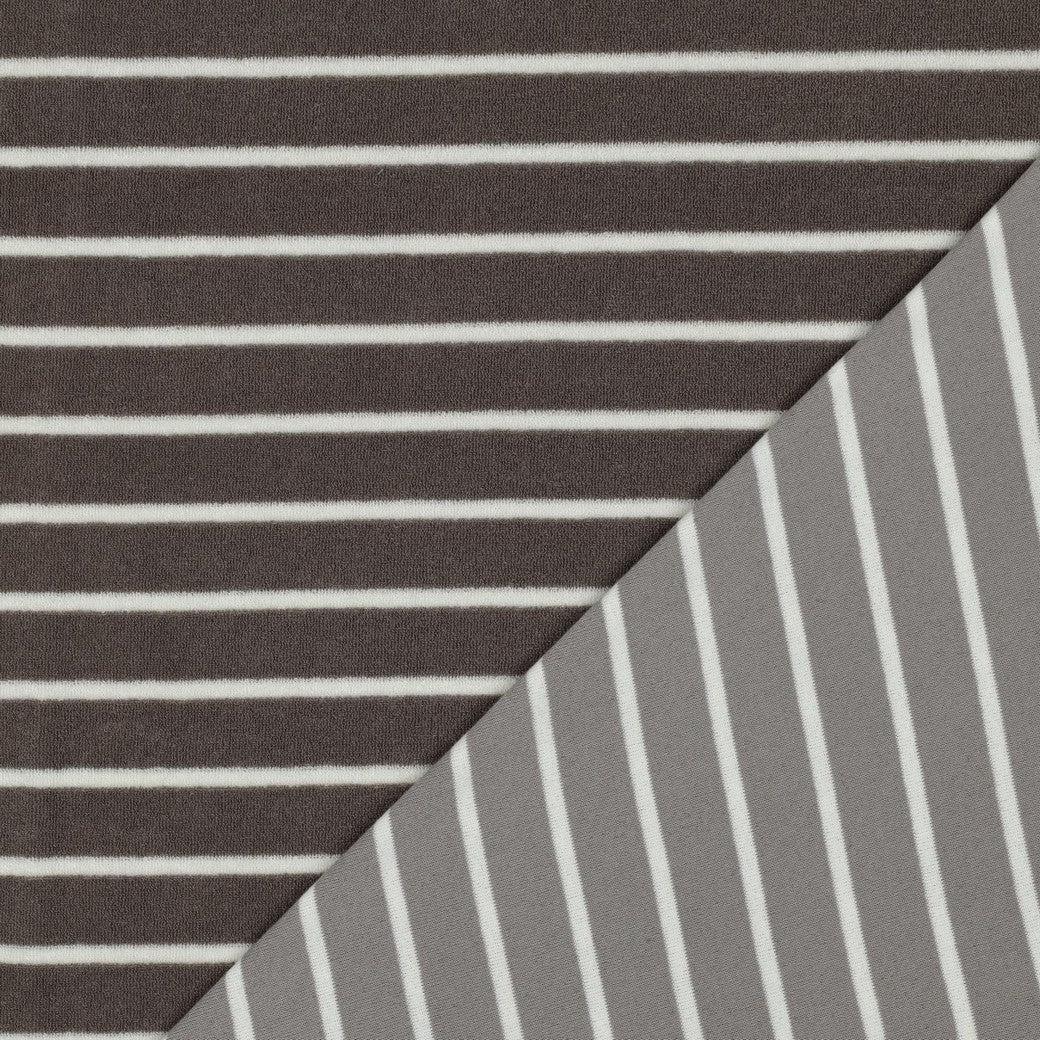 Bald erhältlich - Frottee Baumwolle garngefärbt Streifen taupe ecru