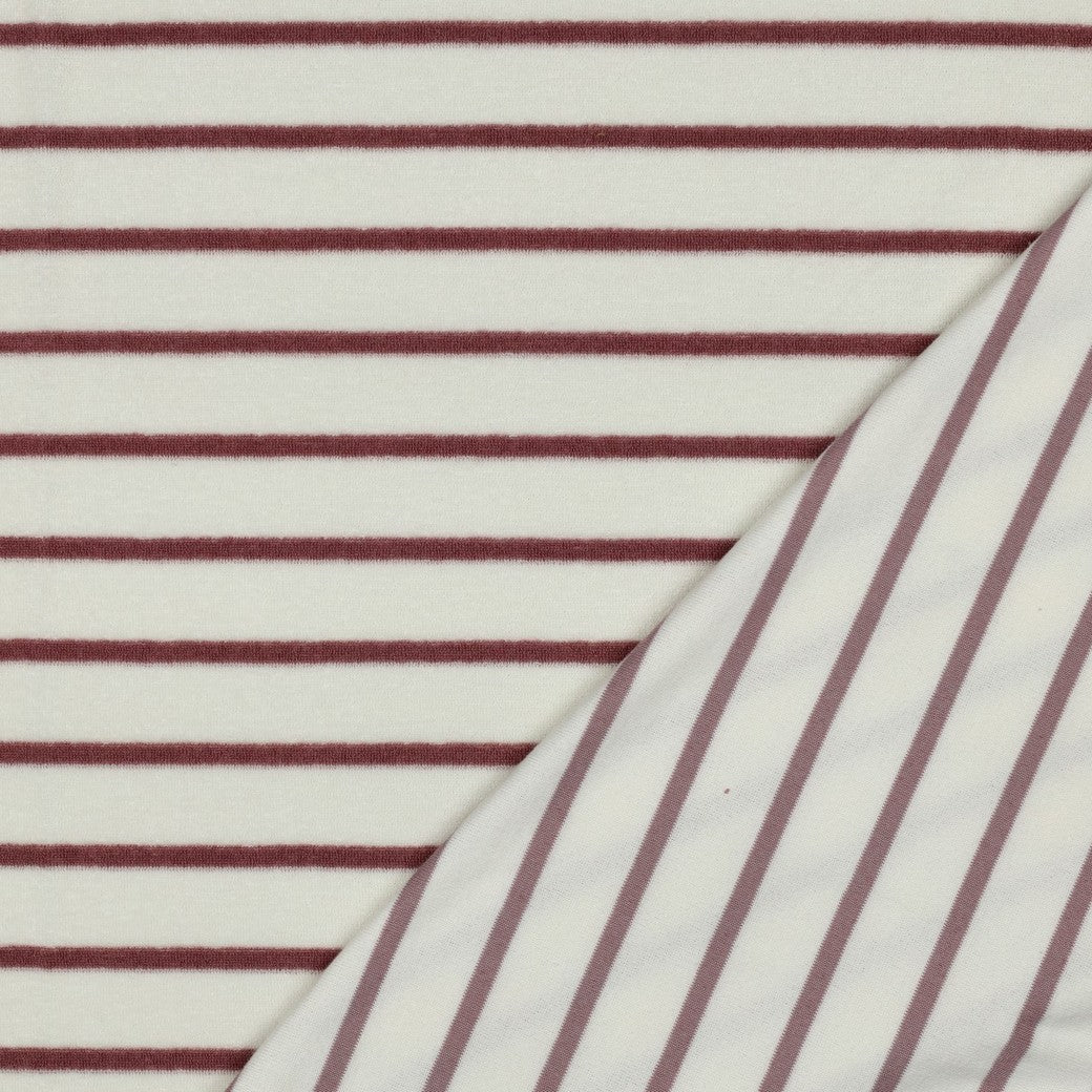 Bald erhältlich - Frottee Baumwolle garngefärbt Streifen ecru mauve