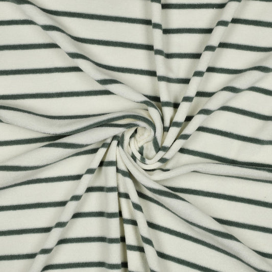 Bald erhältlich - Frottee Baumwolle garngefärbt Streifen ecru salbei
