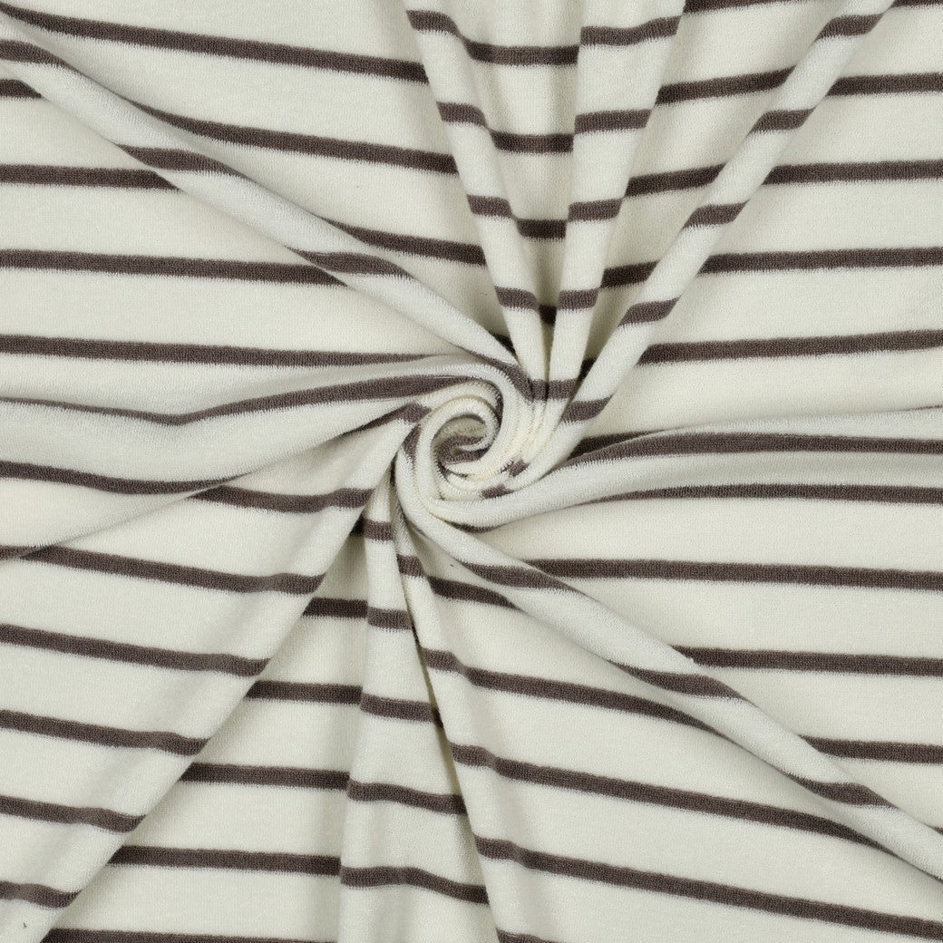 Bald erhältlich - Frottee Baumwolle garngefärbt Streifen ecru taupe